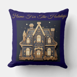 Elegant Vintage Navy Blue and Gold Throw Pillow Kissen