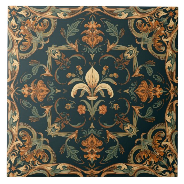 Elegant Vintage Nouveau Floral Birds Fliese (Vorderseite)