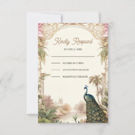 Elegant Vintage Peacock Garden Indian Wedding RSVP Karte