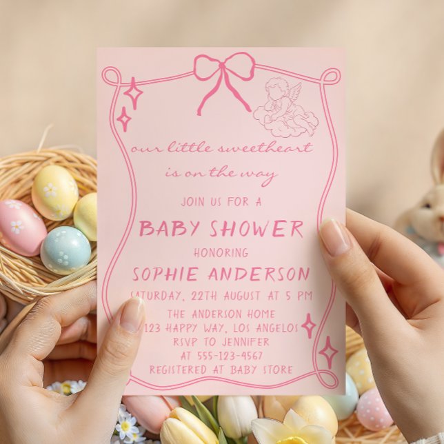 Elegant Vintage Pink Bow Baby Shower Einladung (Von Creator hochgeladen)