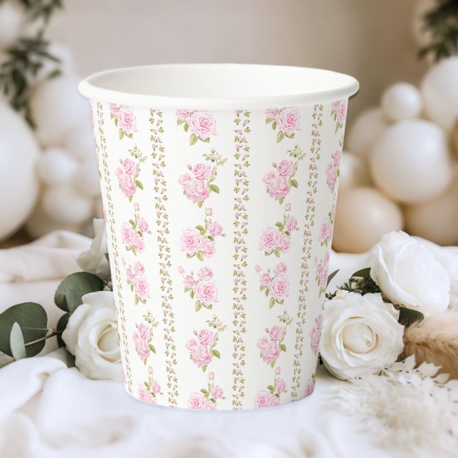 Elegant Vintage Pink Floral Pappbecher (Von Creator hochgeladen)