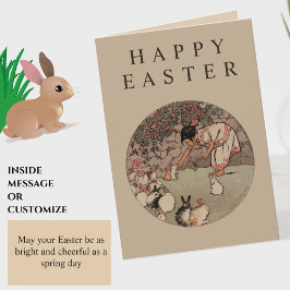 Elegant Vintage Rabbits "Happy Easter" Cute Bunny Feiertagskarte