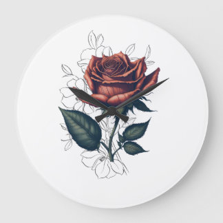 Elegant Vintage Rose – Floral Art T-Shirt Design Große Wanduhr