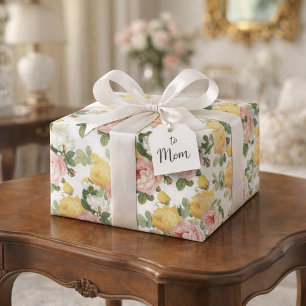 Elegant Vintage-Rosen-Blumen-Hochzeit Glänzend  Geschenkpapier