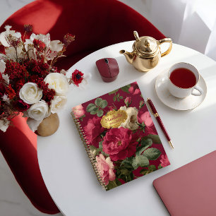 Elegant Vintage Rosenrote Florale Monogrammierte Notizbuch