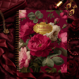 Elegant Vintage Rosenrote Florale Monogrammierte Planer