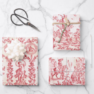 Elegant Vintage Rot Französisch Land Toile Geschenkpapier Set