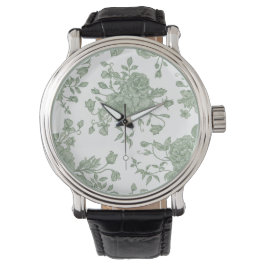 Elegant Vintage Sage Green French Floral Armbanduhr