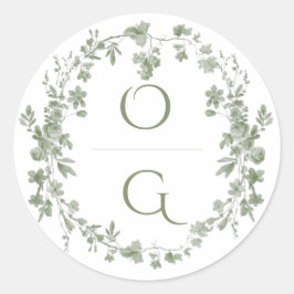 Elegant Vintage Sage Green French Floral Wedding Runder Aufkleber