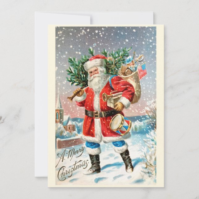 Elegant Vintage Santa Claus Christmas Greetings Feiertagskarte (Vorderseite)