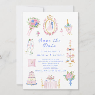 Elegant Vintage save the data Watercolor Wedding F Einladung