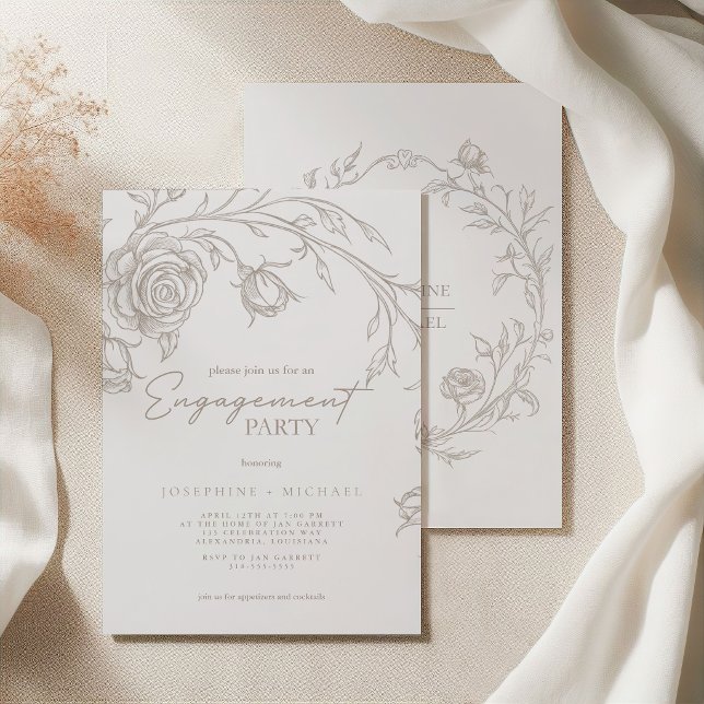 Elegant Vintage Sepia Engagement Party Invitation Einladung (Von Creator hochgeladen)