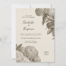 Elegant Vintage Sketch Floral Wedding Invitation