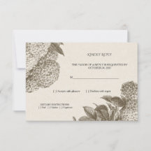 Elegant Vintage Sketch Floral Wedding RSVP Card