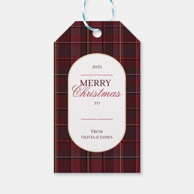 Elegant vintage Tartan Plaid Christmas gift tag Geschenkanhänger (Vorderseite)