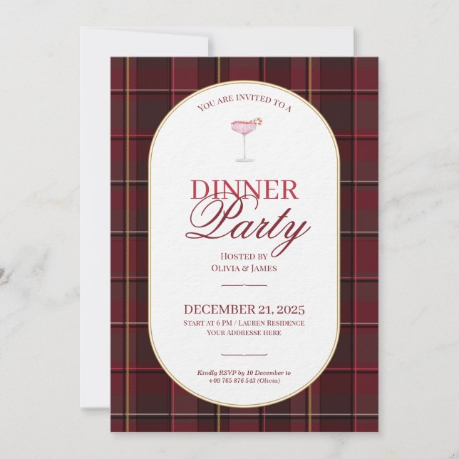 Elegant vintage Tartan Plaid Christmas Invitation Einladung (Vorderseite)