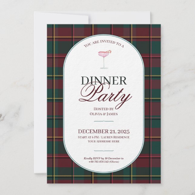Elegant vintage Tartan Plaid Christmas Invitation Einladung (Vorderseite)