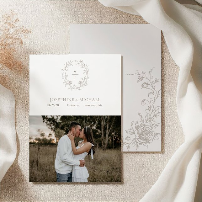 Elegant Vintage Taupe Sepia Rose  Save The Date (Von Creator hochgeladen)