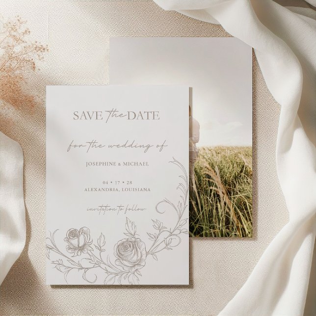 Elegant Vintage Taupe Sepia Rose  Save The Date (Von Creator hochgeladen)