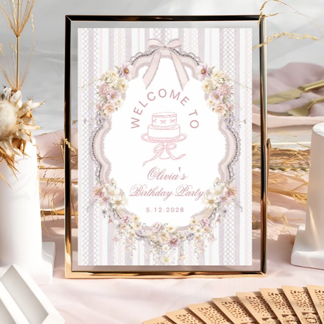 Elegant Vintage Wildflower Bow Birthday Welcome Poster (Von Creator hochgeladen)