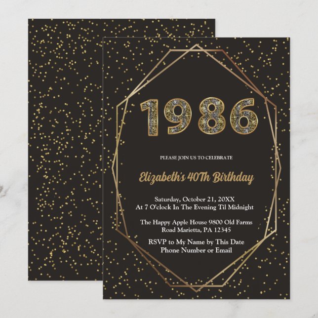 Elegant Vintage Year 1986 40th Birthday Party Einladung (Vorne/Hinten)