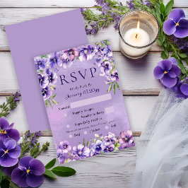 Elegant Violet Floral Wedding RSVP Card Karte