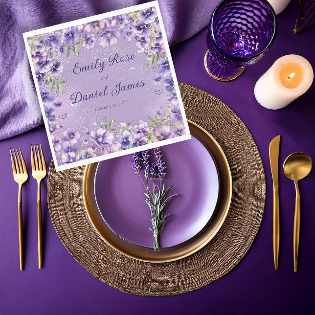 Elegant Violet Floral Wedding Serviette (Elegant violet florals add a refined botanical touch to wedding reception details.)