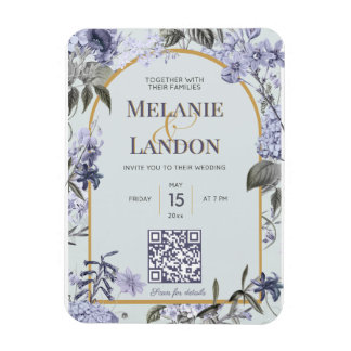 Elegant violet & gold hydrangea wedding invitation magnet