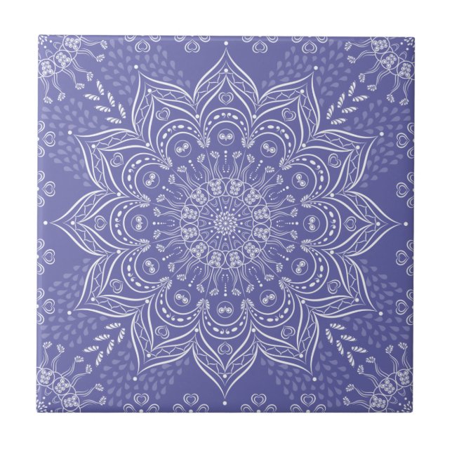 Elegant Violet Lila Boho Mandala Fliese (Vorderseite)