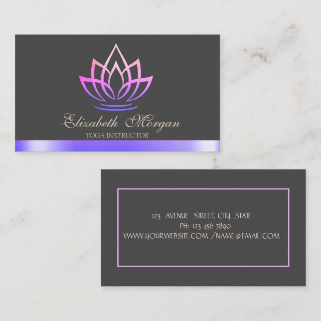 Elegant Violet Lotus, Yoga Instructor Visitenkarte (Vorne/Hinten)