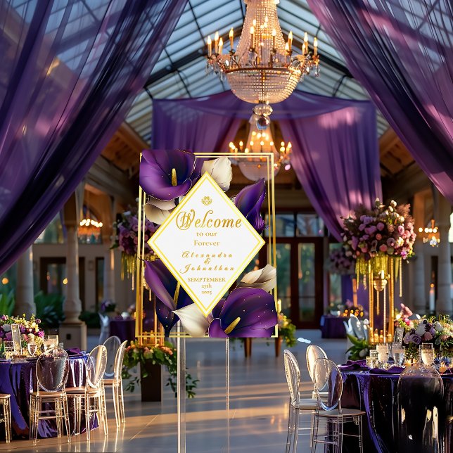 Elegant Violet Purple and Gold Calla Lily  Acrylschild (Stunning Purple Calla Lily Wedding Welcome Board)