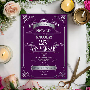 Elegant Violet Silver 25. Hochzeitstag Folieneinladung