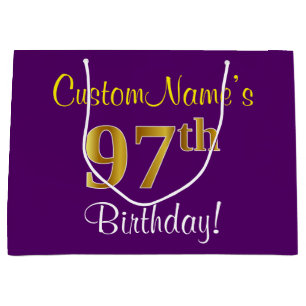 Elegant, Violett, Falsches Gold 97. Geburtstag + N Große Geschenktüte