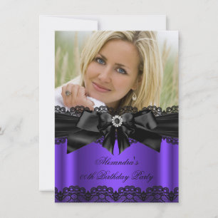 Elegant Violett Schwarz Spitze Diamant Bogen Gebur Einladung