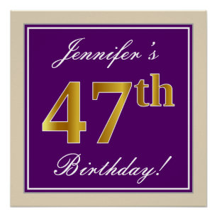 Elegant, Violett, Unechtes Gold 47. Geburtstag + N Poster