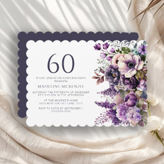 Elegant violette Blumen Erwachsene 60. Geburtstag Einladung