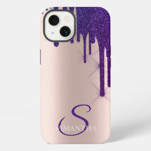 Elegant Violetter Glitter-Tropfen Rose Gold iPhone 13 Hülle