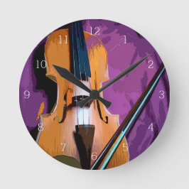 Elegant Violin on Purple Silk, Runde Clock Wanduhr