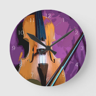Elegant Violin on Purple Silk, Runde Clock Wanduhr
