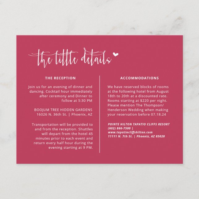 Elegant Viva Magenta Boho Wedding Details QR Code Begleitkarte (Vorderseite)