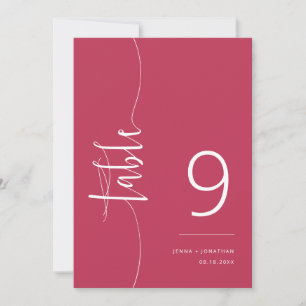Elegant Viva Magenta Script Wedding Tischnummer
