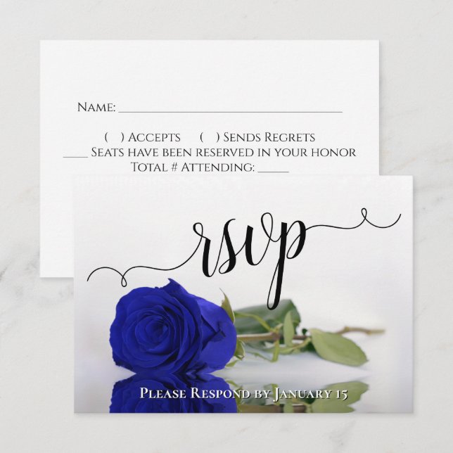 Elegant Vivid Royal Blue Reflekting Rose Wedding RSVP Karte (Vorne/Hinten)