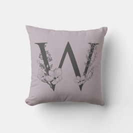 Elegant W Boho Floral Monogram Initial Lilac Gray Kissen