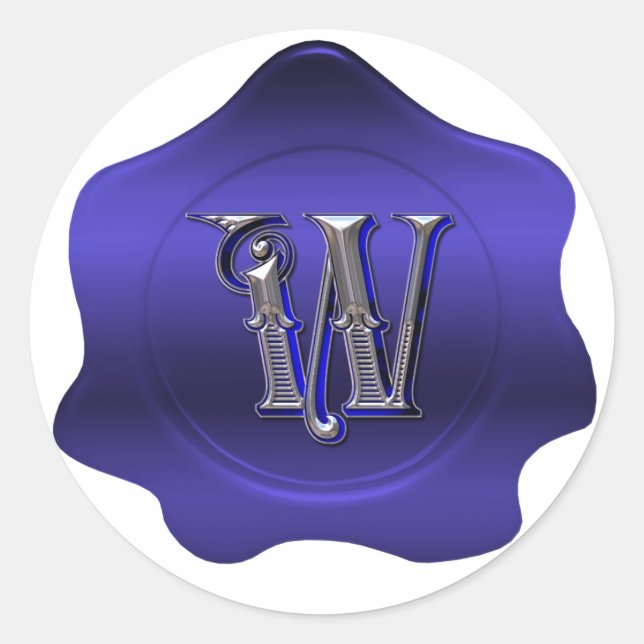 Elegant W Monogram Blue Wax Siegel Look Sticker (Vorderseite)