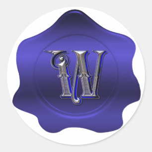 Elegant W Monogram Blue Wax Siegel Look Sticker