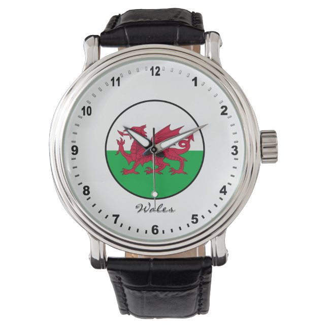 Elegant Wales Watch & Welsh Flag / Cymru Armbanduhr (Vorderseite)