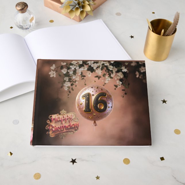 Elegant Warm Terracotta Bloom Sweet 16 Geburtstag Gästebuch (Vorderseite Offen)