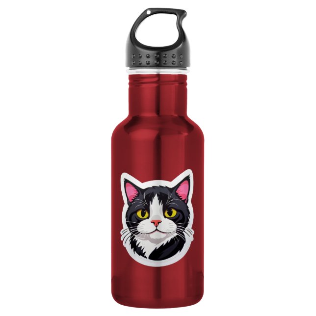 Elegant Water Bottle with Black & White Cat Sticke Edelstahlflasche (Vorderseite)