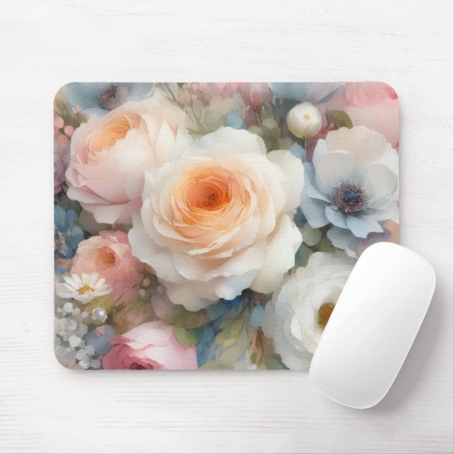 Elegant Watercolor Aquarell Art Flowers Roses Mousepad (Mit Mouse)