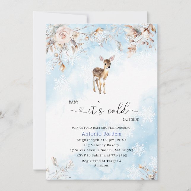 Elegant Watercolor Baby ist kalt außerhalb Baby sh Einladung (Vorderseite)